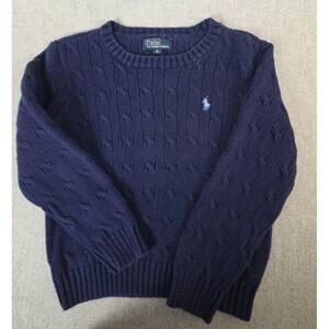 POLO RALPH LAUREN Chunky Cable Knit Fisherman Sweater Boys 6 Navy Blue Retro